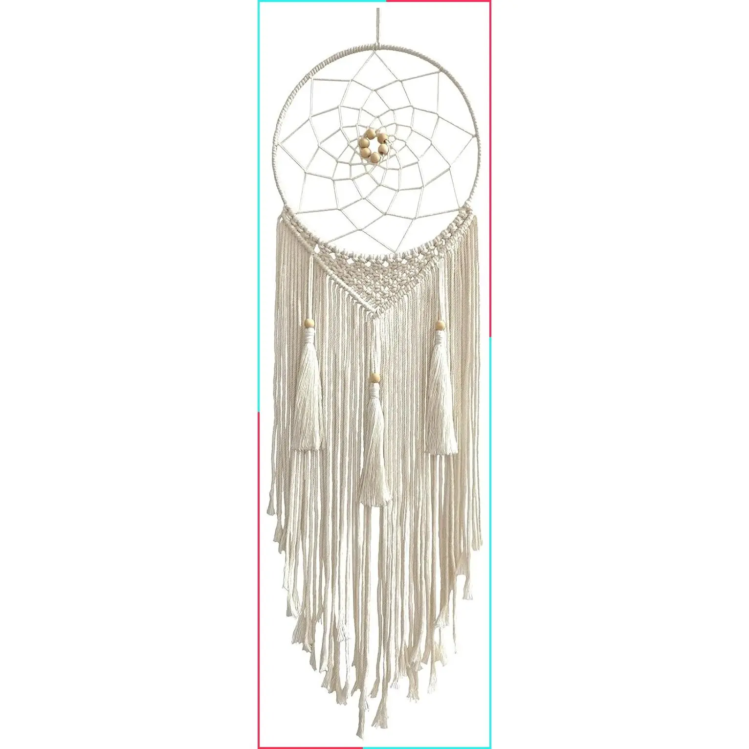 Dream Catcher Macrame Wall Hanging, Boho Decorations for Bedroom Living Room Wedding Party Home Decor, 14" Inner Dia, with 5.9ft Cotton Rope (Medium, Solid)Gift