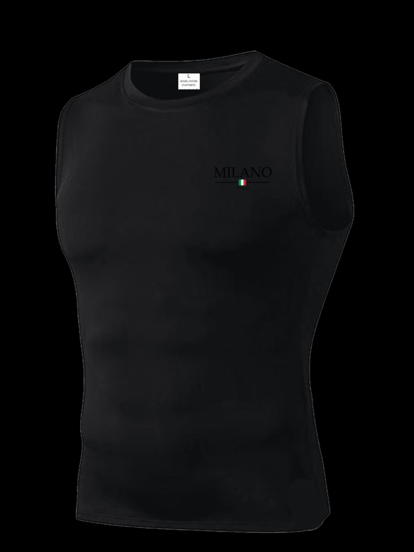 Men's Short Sleeve Sporty Top, Milano Pattern Print, Slim-Fit, Breathable & Moisture-Wicking, Ideal for Gym, Running, Boxing, Outdoor Activities