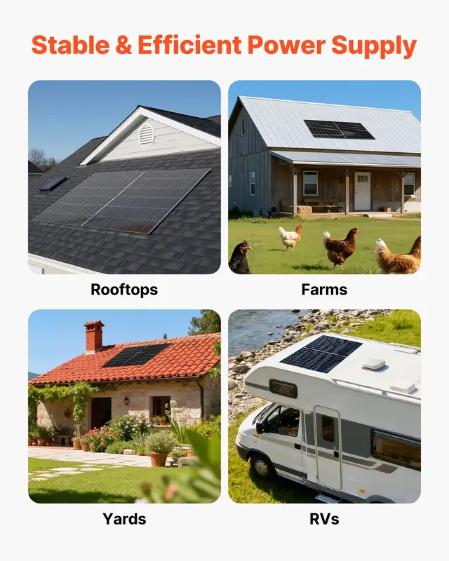 VEVOR 2PCS 400W Bifacial N-Type Monocrystalline Silicon Solar Panels, 16BB 24% Efficiency IP65 Waterproof Flat Rooftop Panels, MC4 Output Aluminum Frame for Car Boat RV 200W & Above Off-Grid Power Generation