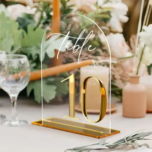 Crystal Clear Acrylic Wedding Table Numbers 1-10 Set, Self-Standing Modern Arch Sign, Elegant Wedding Decor, 3.94x5.9 Inches