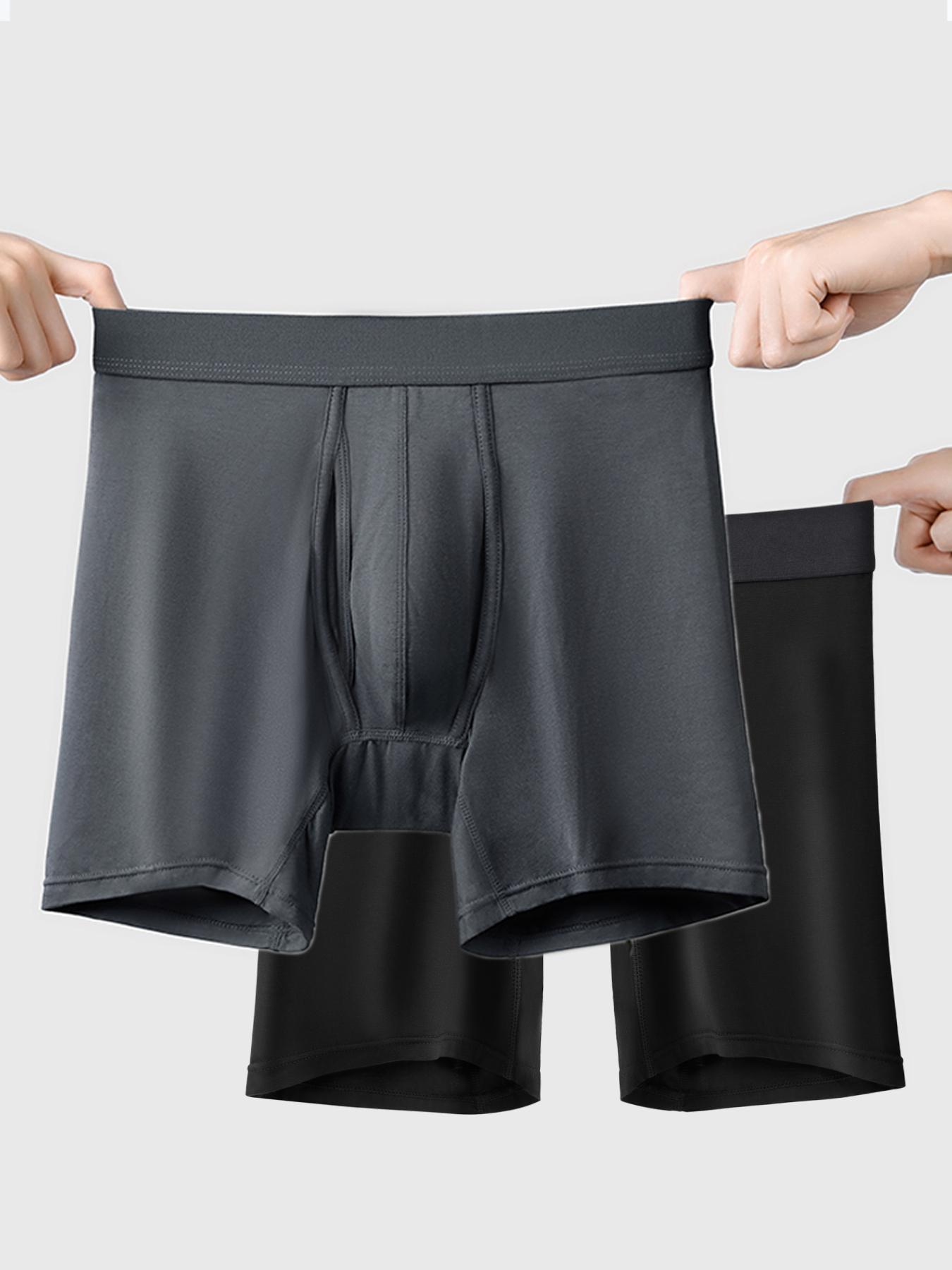 Men's  Solid Color Bamboo Fiber Boxer Brief, Men's Underwear Breathable Boxer Briefs with Fly Moisture-Wicking Lightweight Underwear 4-Pack Underwear Boxers