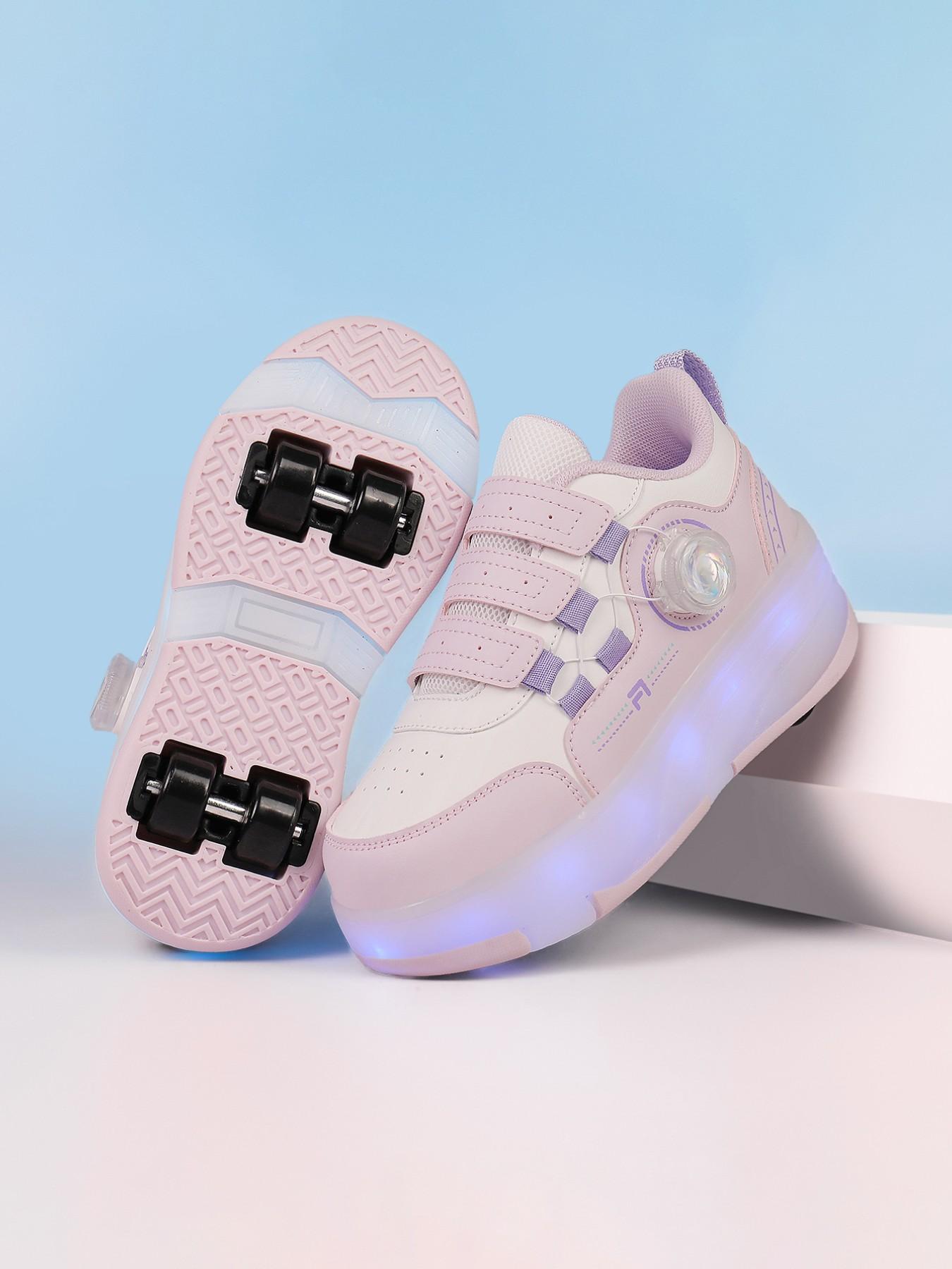 Girls' LED Light-Up Roller Skates, PU Leather Four-Wheel Inline Skates, USB Rechargeable, Detachable Wheels, All-Season Casual Shoes, Shoes With Wheels