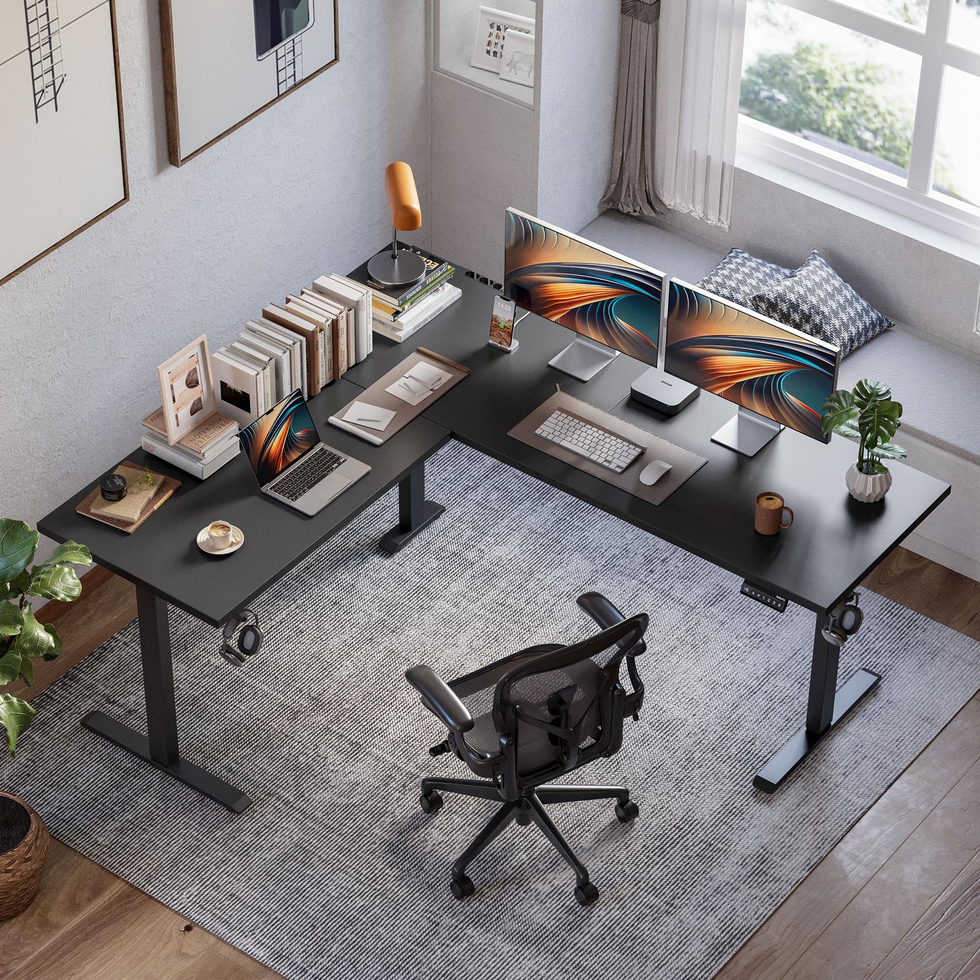 Agilestic 62.9 Inch L Shaped Standing Desk, Electric Height Adjustable Home Office Desk, Large Ergonomic Computer Desk with 3 Memory Buttons, Cable Management, Corner Desk for Home & Office Workstations