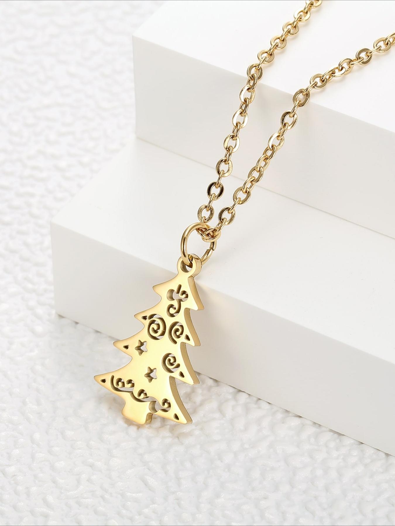 Stainless Steel Christmas Tree Pendant Necklace, Christmas Accessories, Holiday Gifts, Non Fading