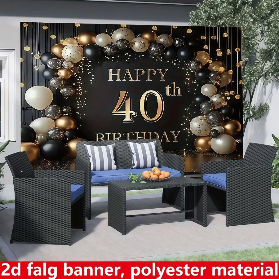 Gold 40th Birthday Banner, Polyester Material, Ideal for Home Decor, Office Parties, Photography Backdrop, Indoor Outdoor Use