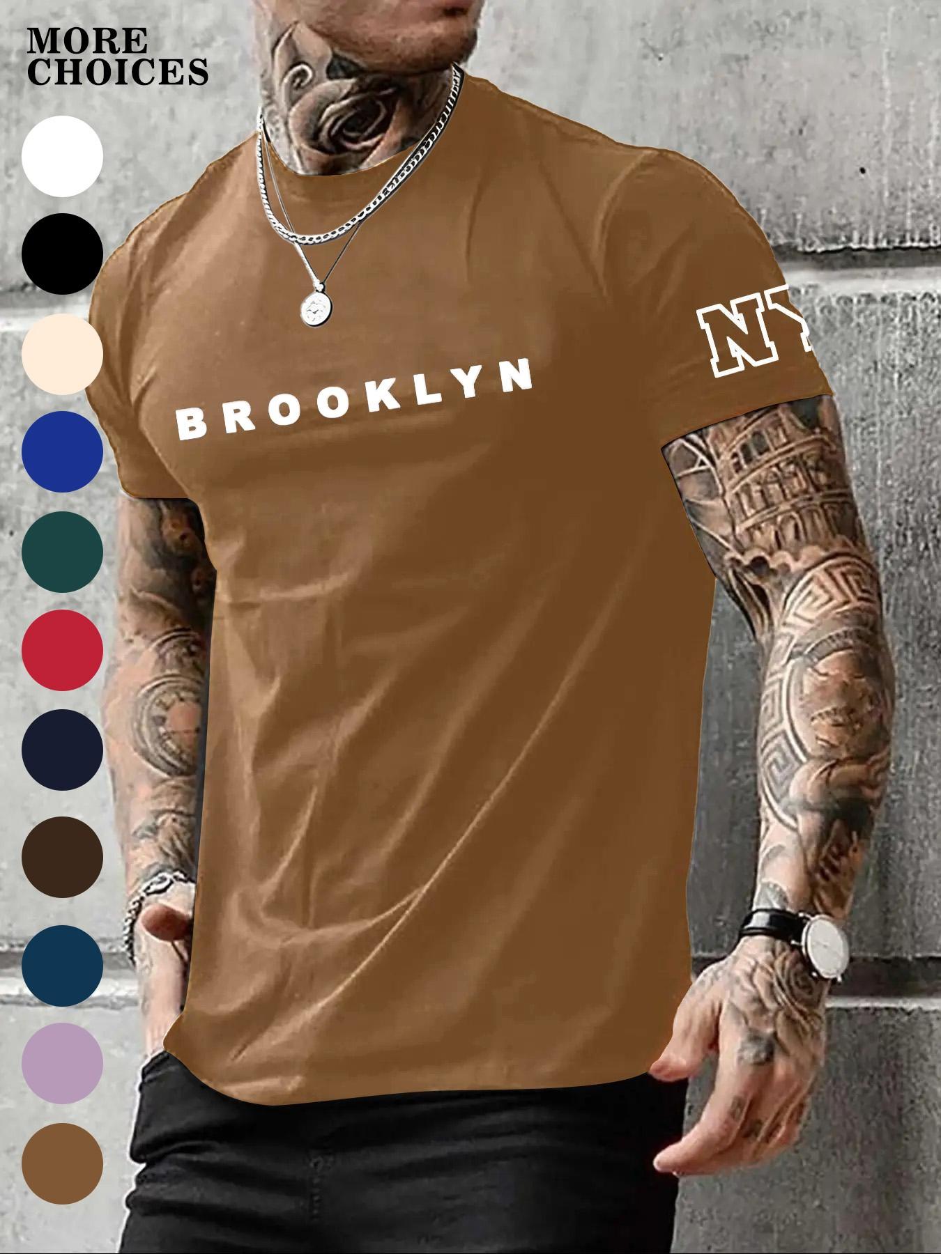 Men's Regular Fit Letter Print Round Neck Sleep Tee, Casual Soft Comfortable Short Sleeve Crew Neck Fitted T-shirt for All Seasons, Sleepwear & Loungewear for Men