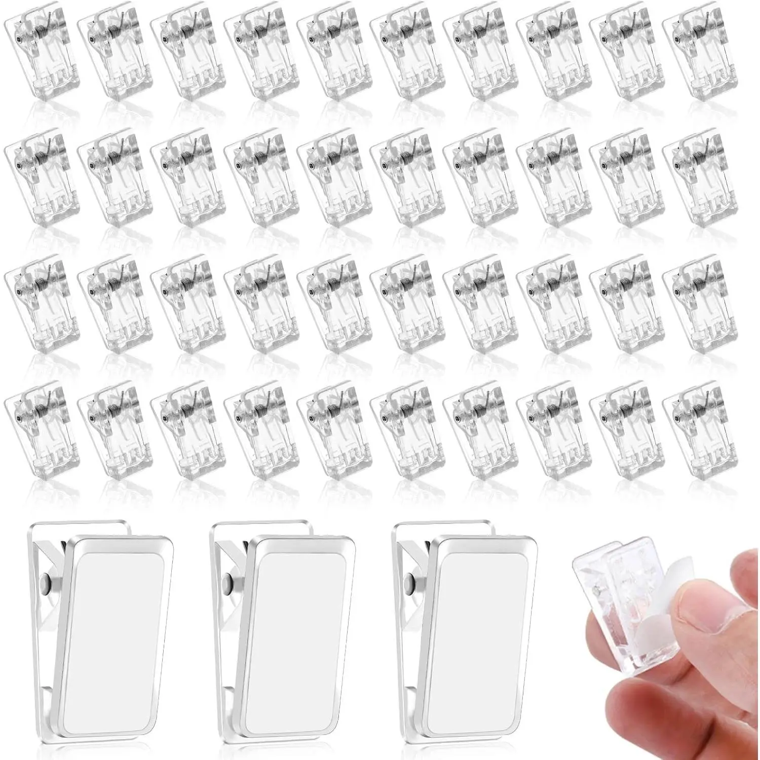 50 Pieces Self Adhesive Clips, Tapestry Sticky Spring Hangers Wall Clips for Hanging Poster Photo Office Decorations, Clear