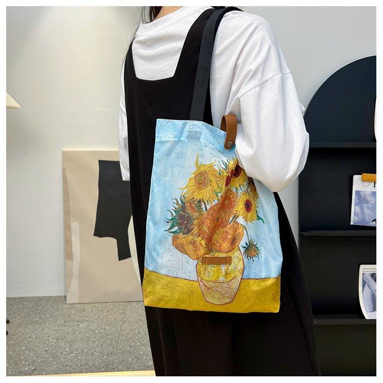 Van Gogh Starry Night Canvas Tote Bag, Vintage Retro Shoulder Bag, Large Capacity Commute School Shopping Bag, Style Van Gogh Tote