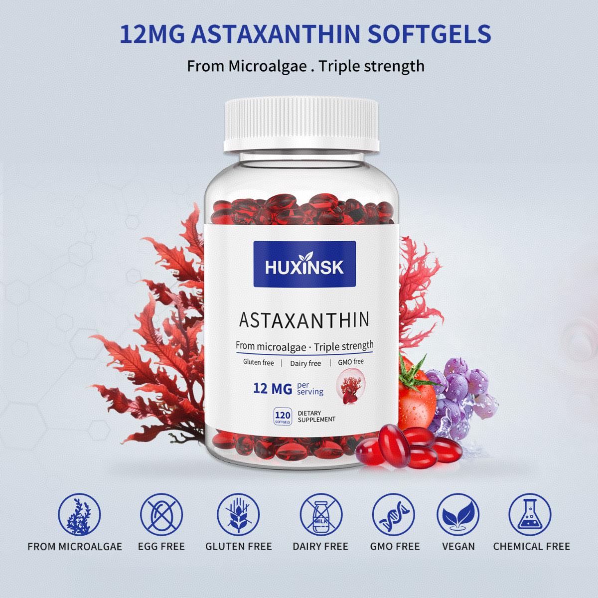 VITARENEW Astaxanthin 12mg Supplements, 120 Softgel, Max Strength Astaxanthin Antioxidant Supplements, Fresh Microalgae, 4 Month Supply, Supports Eye, Joint, Internal Circulation, Skin Health, 1 Bottle