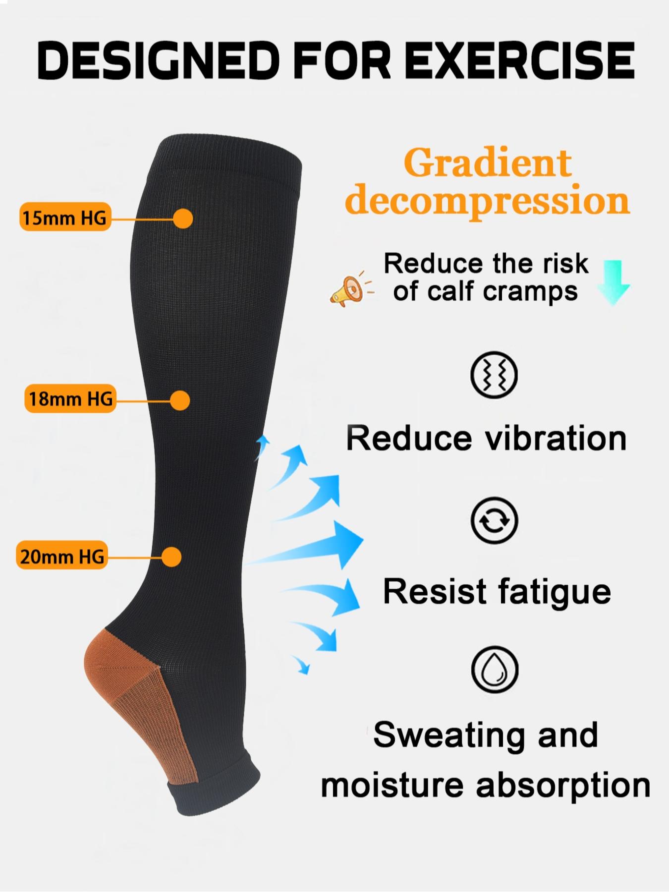 4 Pairs Open Toe Zipper Copper Wellow Compression Socks Women Men 15-20 mmhg Knee High Pregnant Nurses Pregnancy Maternity Medical Cute Sports Gold Fit Cycling Medias de Para Mujer Adult Support Hose Circulation Long Womans