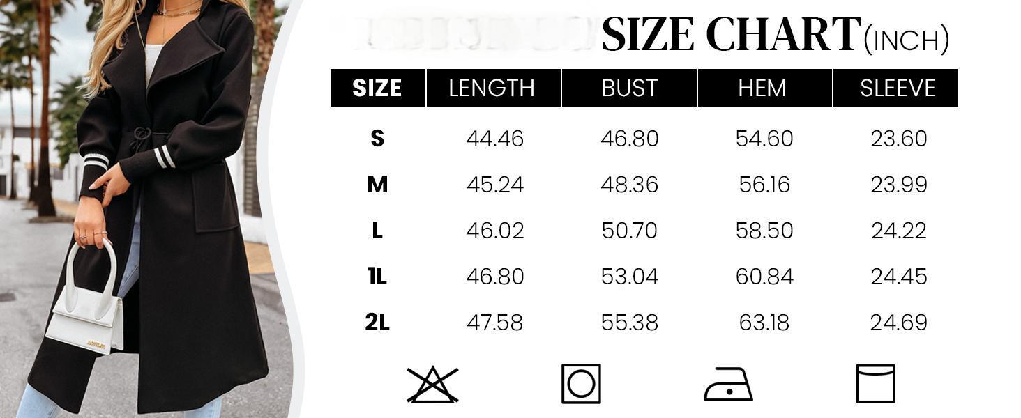 FMEYOA Women Coat Pocket Casual Drawstring Waist Open Front Classic Lapel Overcoat M7P162