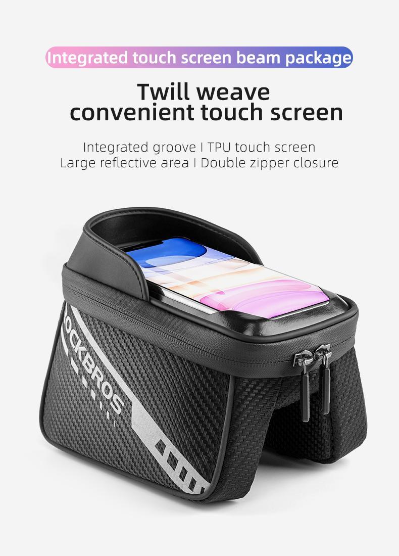 ROCKBROS Bike Phone Front Frame Bag Top Tube Bike Bag Bicycle Handlebar Bag Cell Phone Holder Mount Bag Cycling Accessories Storage Pouch for Phone 15 16  Pro  Max  Below 7.2”
