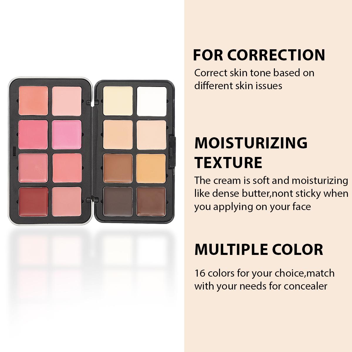16 Color Concealer Contour Highlighter Blush Palette Moisturizing Non Sticky For Correction Natural Look Easy To Apply