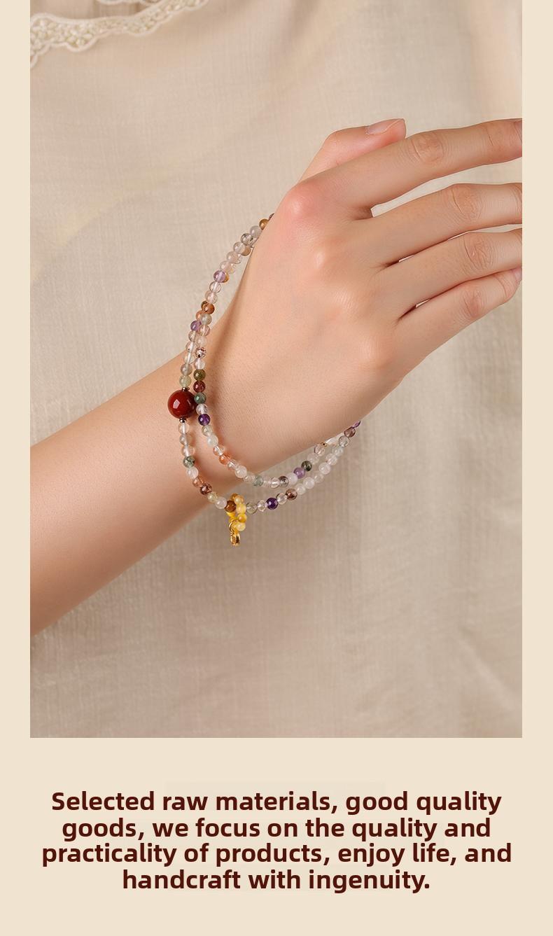 [Multi Treasure Blessing] crystal bracelet, black gold super seven white crystal golden tiger eye red agate, unisex, daily wear gift, natural stone mix, all round good luck wealth blessing symbol