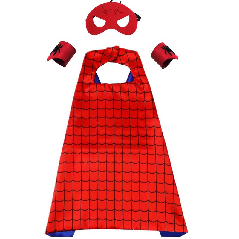 Superhero Cape Set with Spider Web Pattern, Eye Mask and Wrist Guards, Role Play Costume, Spiderman Costume Guy for Birthday Party, Halloween, Christmas