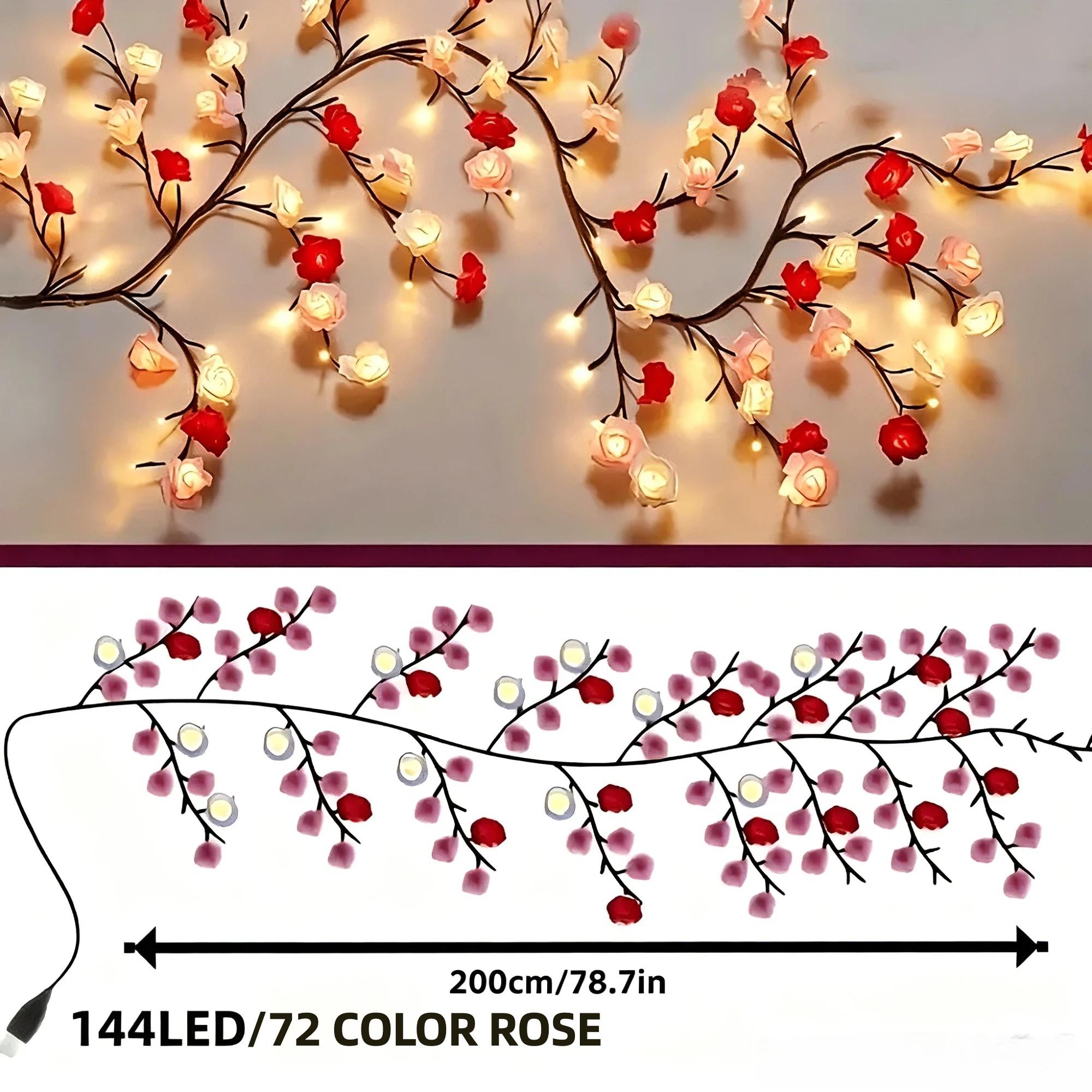 144LED Romantic Rose Branch String Lights USB Powered with 8 Lighting Modes, Warm Rose Vine DIY Decor Lamp for Bedroom Window Wedding Valentine Party, Perfect Mother's Day Gift for Mom Wife Girlfriend, Decorative Led Light