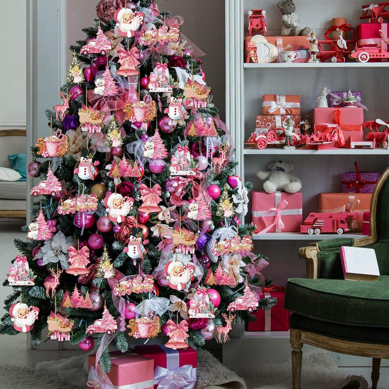 Christmas Clearance Sale Christmas Wooden Hanging Ornaments 40/36 Pcs Cartoon-Inspired Christmas Character Decor, Green Christmas Monster Decoration, Pink Christmas Tree Ornaments, Santa Candy Cane Gingerbread Ornament, Festival Party Home Xmas Tree Decor