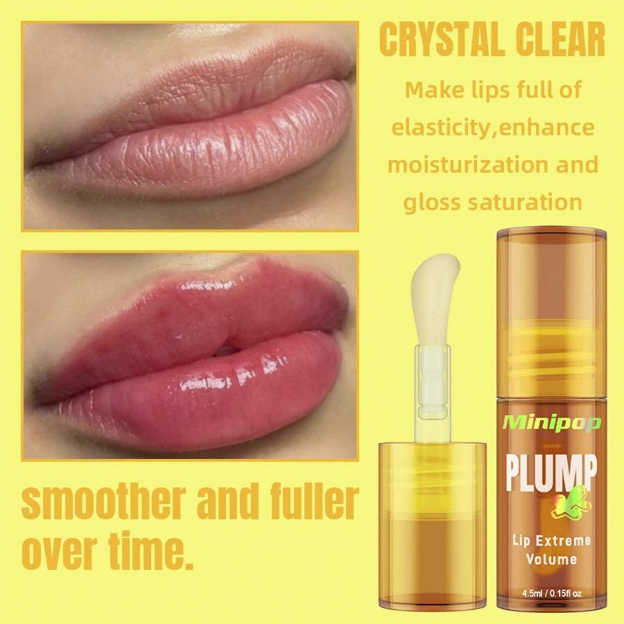 LIP PLUMP Transparent Plumping Lip Oil Lip Treatment - Extreme Lip Plumper Lip Volumizer Infused with Ginger & Chili for a Natural Tingle, Provides Deep Moisturizing & a Non-Sticky Glossy Finish