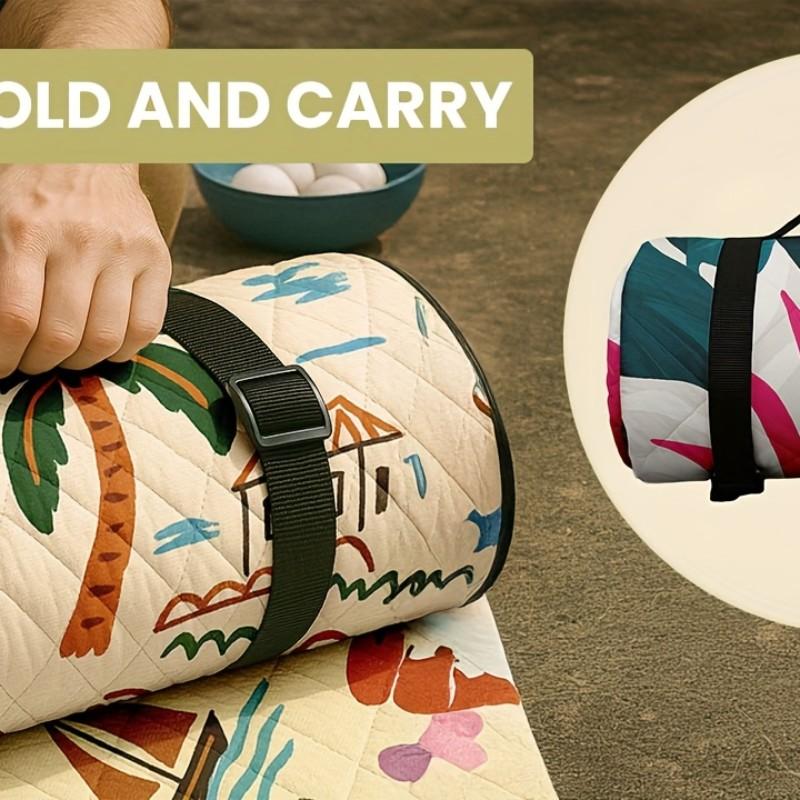 Extra Large 78x78 Inch Foldable Picnic Blanket, Soft Thick Layered Design, Floral Fruit Print, PU Coated Oxford Fabric, Hand Wash Only