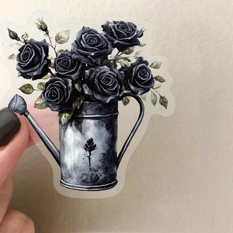 50 Pcs Gothic Dark Rose Transparent Stickers, Reusable Pet Decorative Labels, DIY Water Bottle, Notebook, Luggage, Phone Case, Tablet