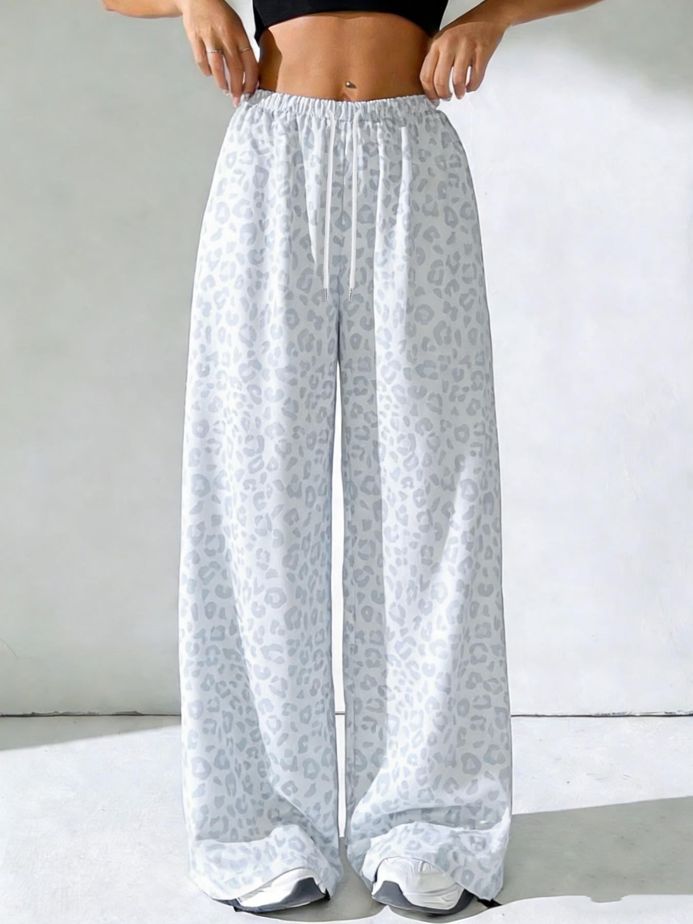 Women's Leopard Print Loose Long Pants, Casual Fashion, Drawstring Waist, All Seasons, Wide Leg, Perfect for Spring Summer Fall, Casual Lounge Pants