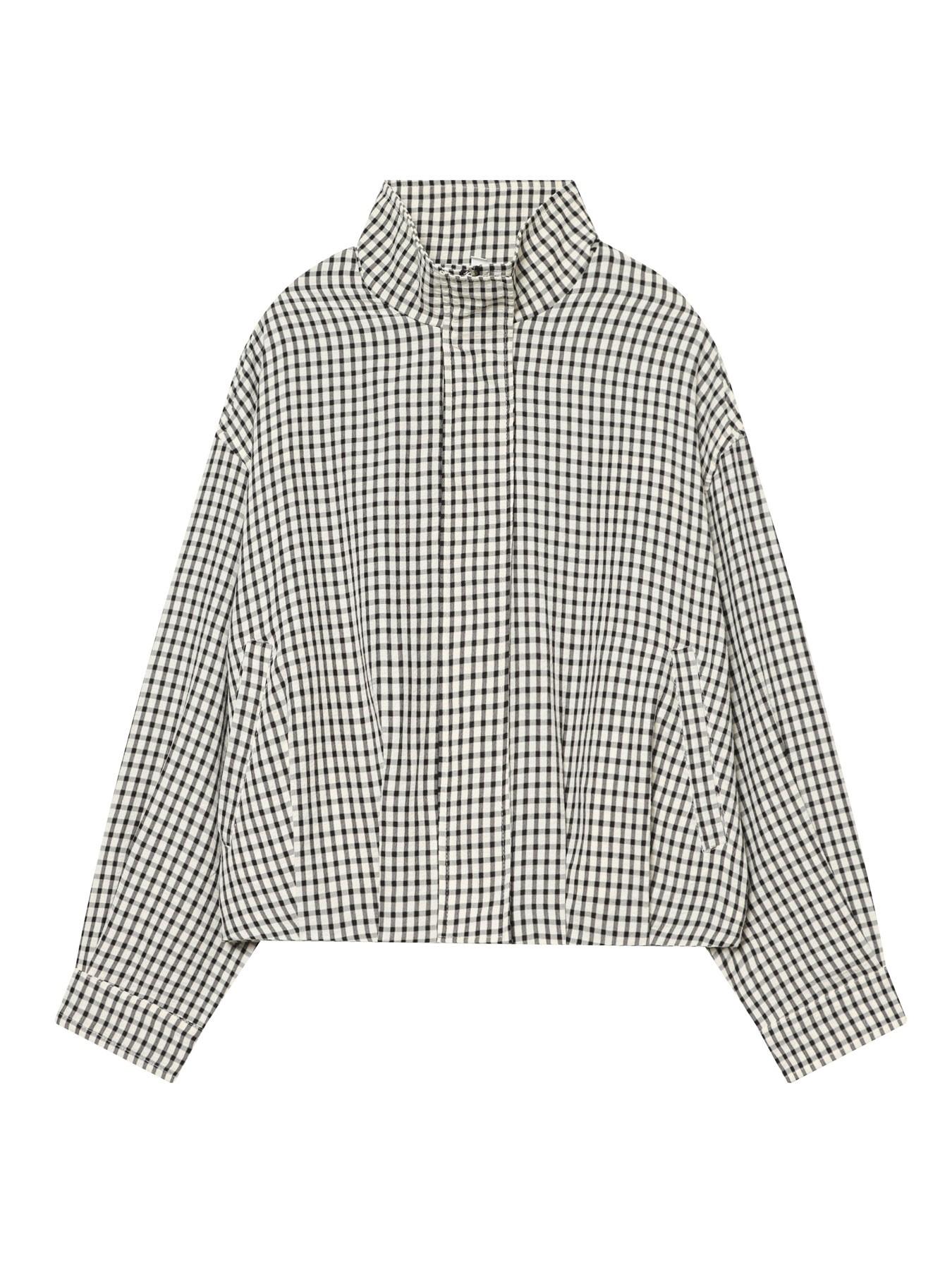 Women's Plaid Cropped Oversized Casual Long Sleeve Bomber Jacket, Streetwear, Loose Lightweight Outerwear for Spring and Autumn