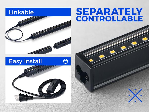 Barrina T5 Plant Lights with Black Cover, 1FT 10W (2 X 5W) with Magnetic Design, Full Spectrum, Plug and Play, Linkable, 5000K, 2 Packs