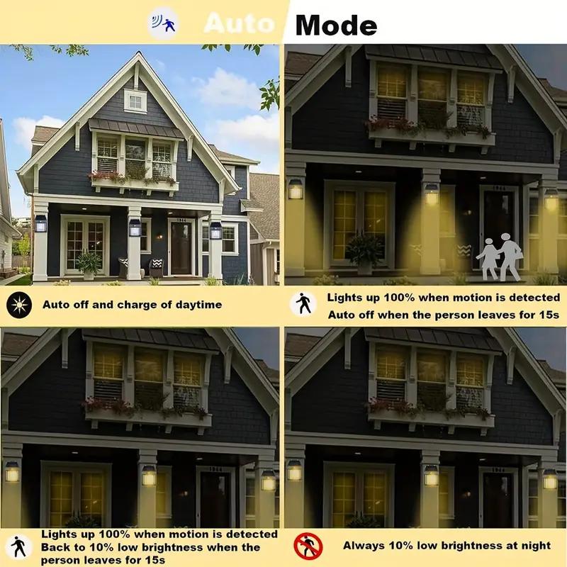 4 Pack Solar Outdoor Wall Lights with Motion Sensor - Waterproof IP65 Garden Security Lighting, 3 Modes Auto Dusk to Dawn, Wireless Decorative Lamp for Patio, Villa, Pathway (Modern Black Design) 4 Pack Solar Outdoor Wall Lights with Motion Sensor - Waterproof IP65 Garden Security Lighting, 3 Modes Auto Dusk to Dawn, Wireless Decorative Lamp for Patio, Villa, Pathway (Modern Black Design)
