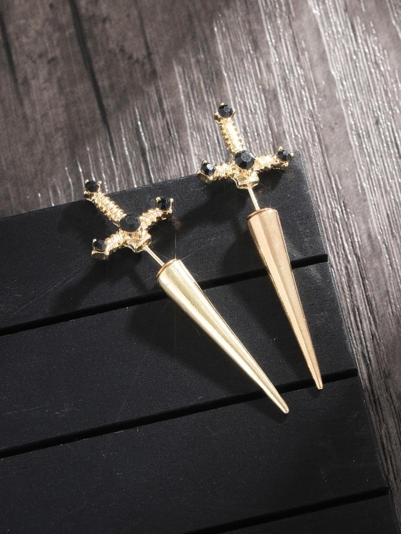 Artificial Crystal Decorated Gothic Sword Stud Earrings, 1 Pair Vintage Punk Jewelry for Women for Party, Daily Clothing Decor, Trendy All-match & Exquisite Jewelry for Birthday Gift, Cross Dangle Earring