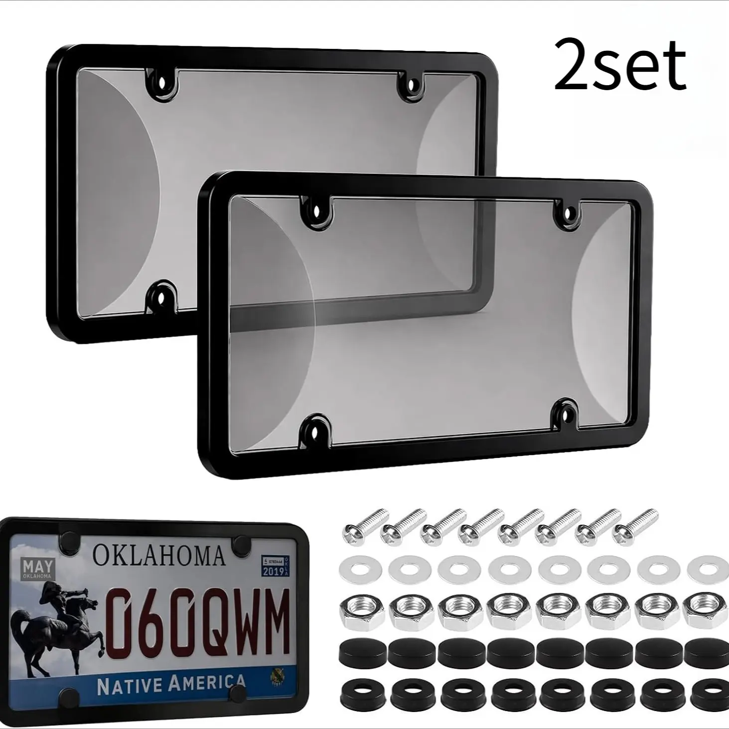 Transparent License Plate Frames & Cover: 2PCS License Plate Protector, Front and Rear License Plate Holder - Unbreakable Car Plate Frame - Universal Fit for Most US Plates, Car Accessories