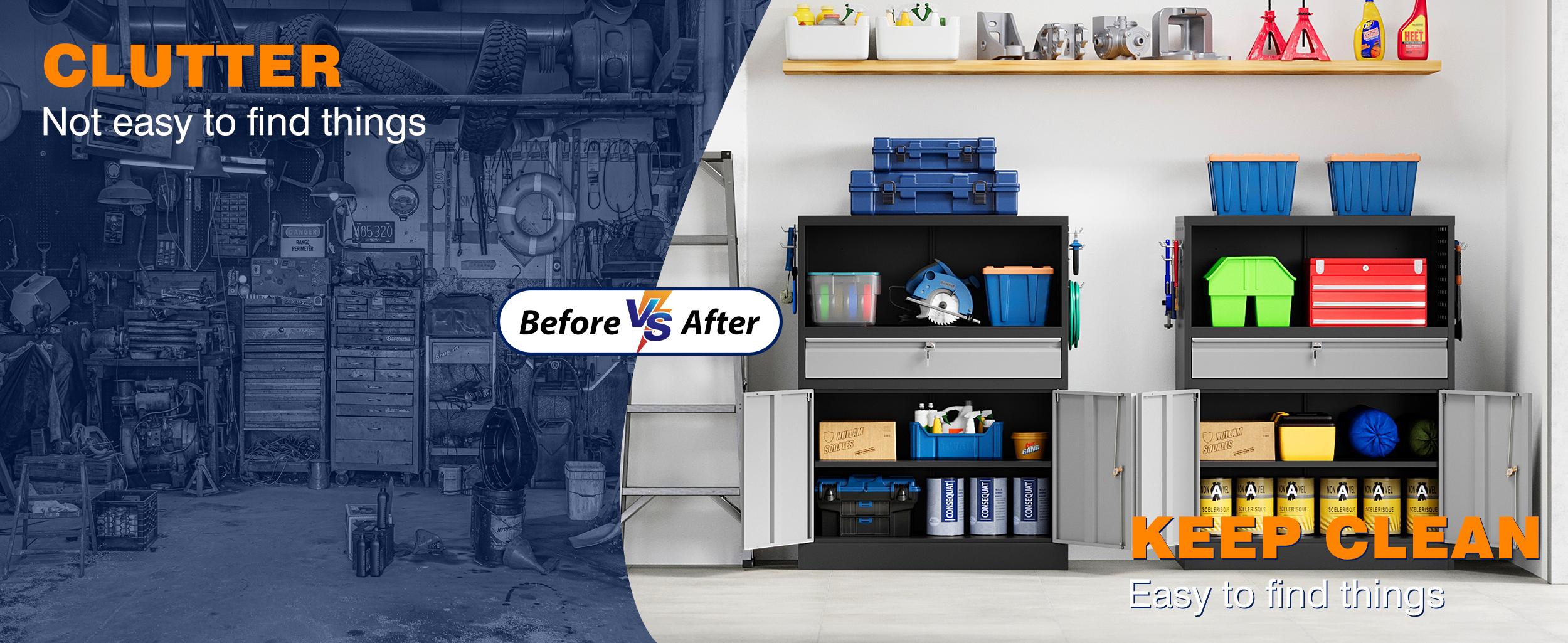 Letaya Metal Garage Storage Cabinet with Locking Doors and Adjustable Shelves, Tool Storage Cabinet with 1 Drawer - 41" Steel Locking Cabinet for Garage,Warehouse Letaya Metal Garage Storage Cabinet with Locking Doors and Adjustable Shelves, Tool Storage Cabinet with 1 Drawer - 41" Steel Locking Cabinet for Garage,Warehouse