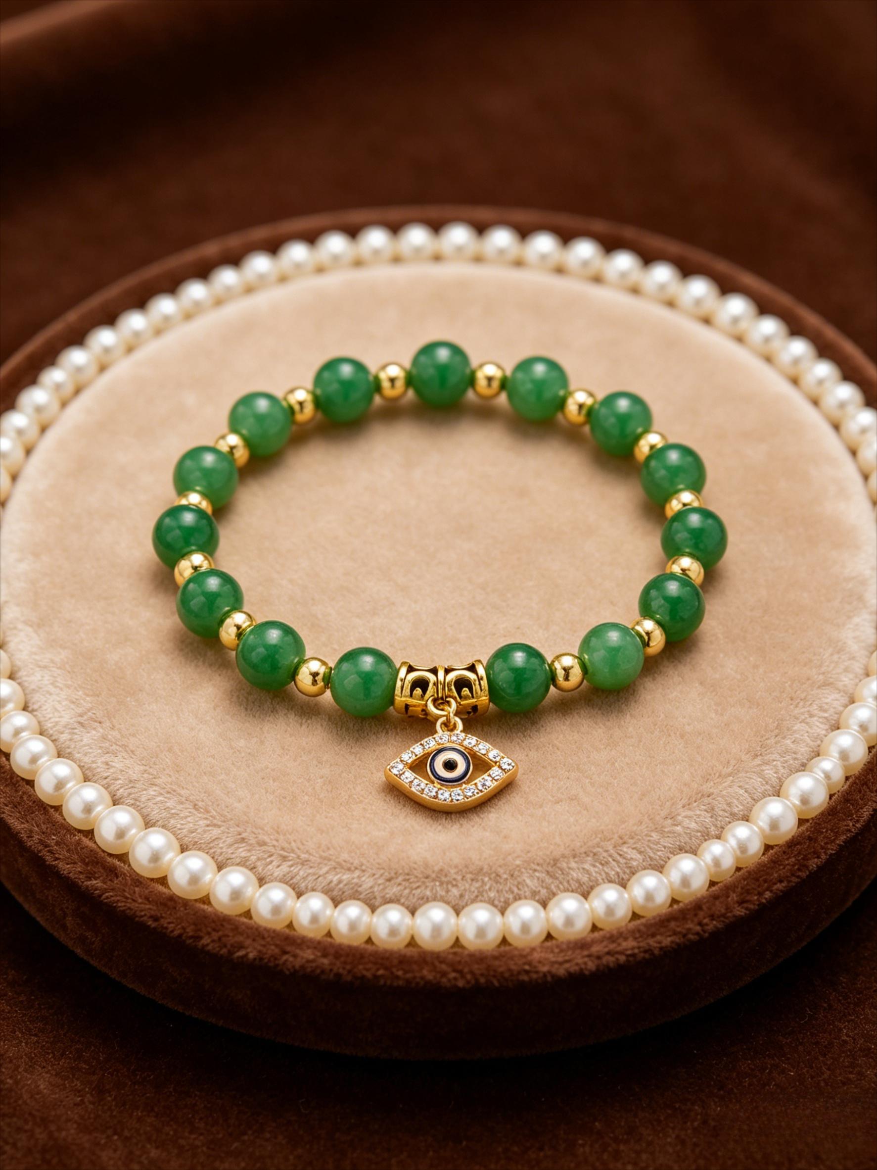 5Pcs,a set of random bracelets, multi-color natural stone Turkish evil eye bracelet set, niche design sense transfer bracelet, couple and girlfriend birthday gift, commuting versatile light luxury high-end fashion jewelry.