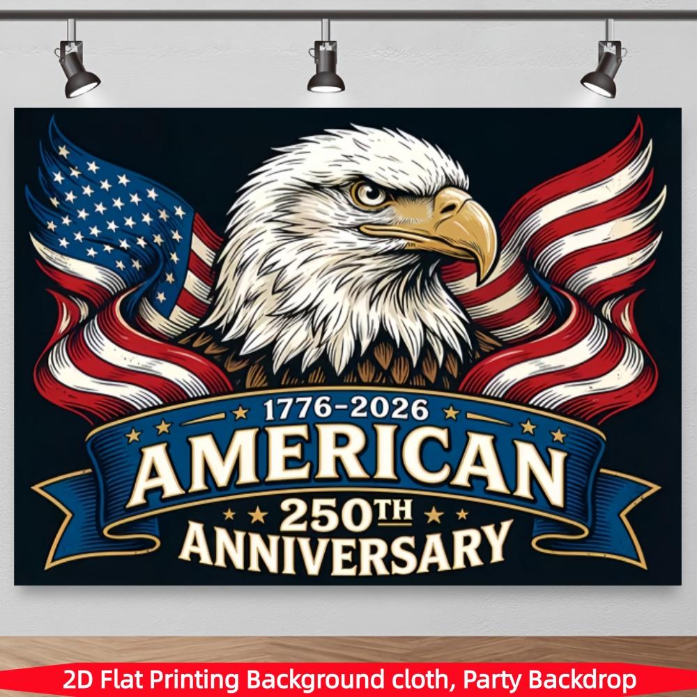 Independence Day 250th Anniversary Banner, Starry Sky with Fireworks and Bald Eagle, Polyester, Ideal for Home, Office, Outdoor Decor, Party Gifts