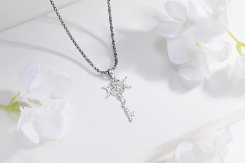 Thanches Hecate Necklace 925 Sterling Silver Triple Moon Goddess Pendant Wiccan Pagan Magic Amulet Jewelry Protection Witchcraft Tetragrammaton Witches Medal Perfect Gift for Women Men