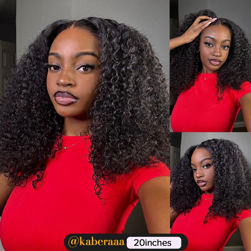 Midulla Brown Wear and Go Kinky Curly Glueless Wigs Human Hair Pre-cut Lace Bleached Knots 7x5 Closure Wigs for Women Pre Plucked Human Hair Wigs Springtock