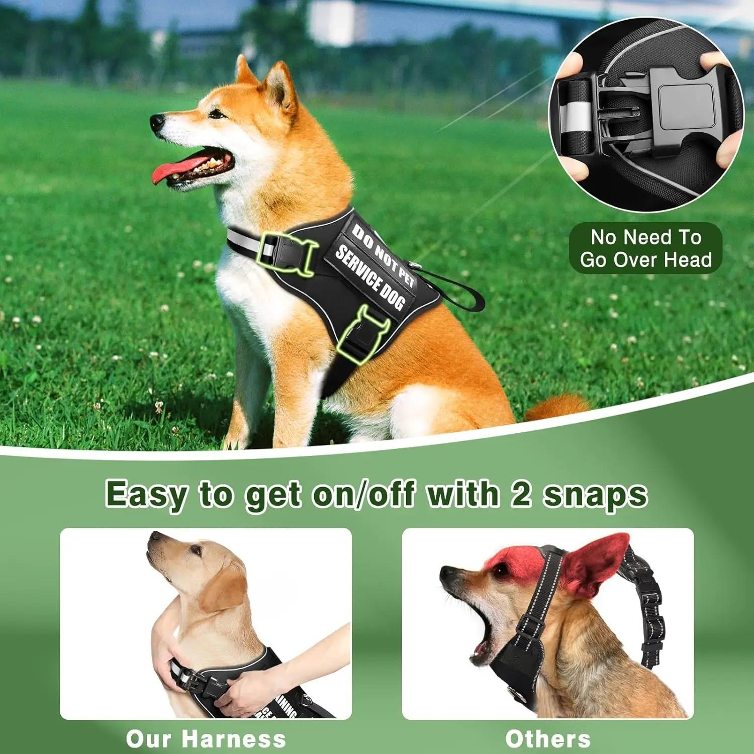 Service Dog Vest Harness with 10 Patches and Leash, No Pull Easy Walk Reflective Harness, Soft Padded Handles for Training and Daily Use