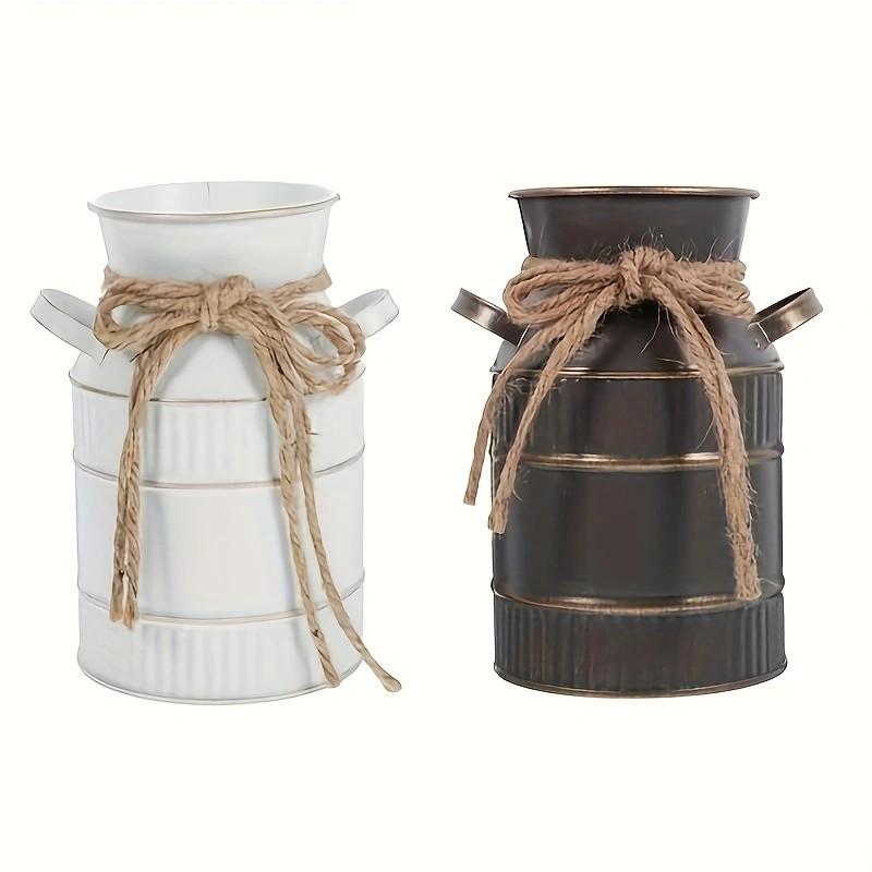 Vintage Rustic Metal Cylinder Vase with Handle, Farmhouse Decor Watering Can, Living Room Desk, Coffee Shop, Garden Party, Wedding Party Decoration