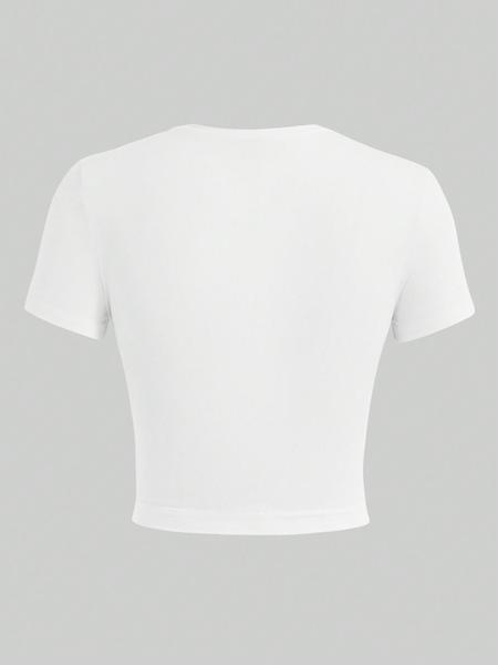 Women's "thanks It's The Trauma" Print Round Neck Crop Tee, Fashion Casual Crew Neck T-shirt for Daily Holiday Vacation Outdoor Wear, Ladies Clothes for Summer, Top