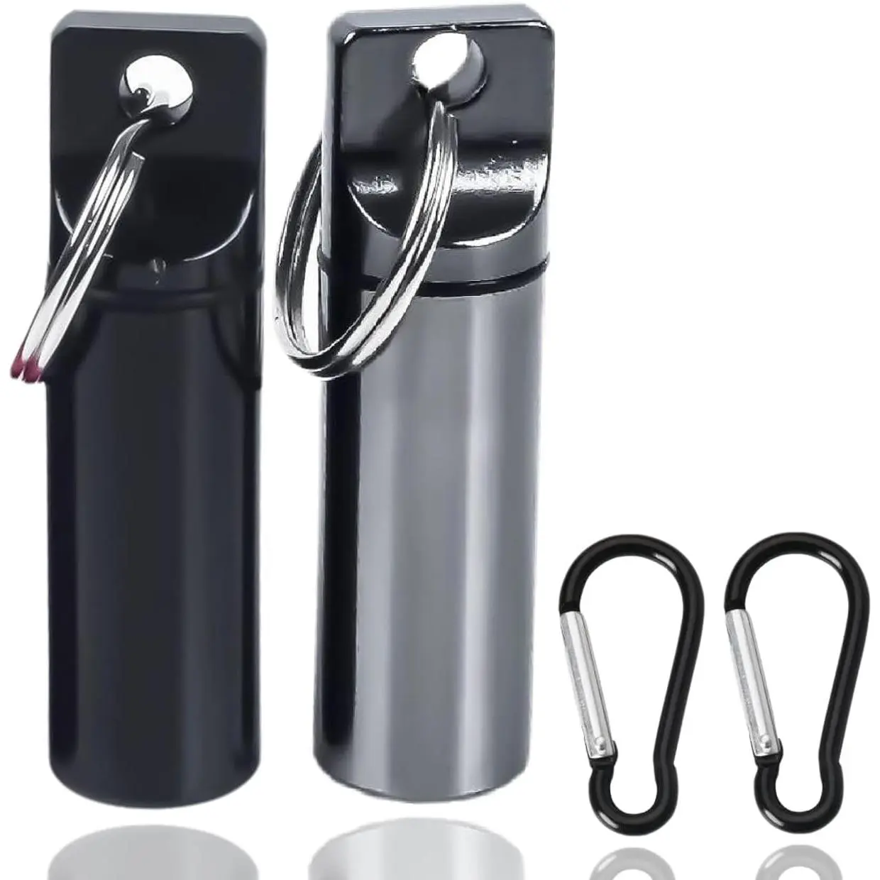 Compact Cylindrical Travel Spice Metal Jars Set - 2-Piece 10ml Lightweight Aluminium Containers with Silicone Airtight Seal, Spoon, Carabiner Hook, for Camping, Hiking (Ideal Gift for Outdoor Enthusiasts)