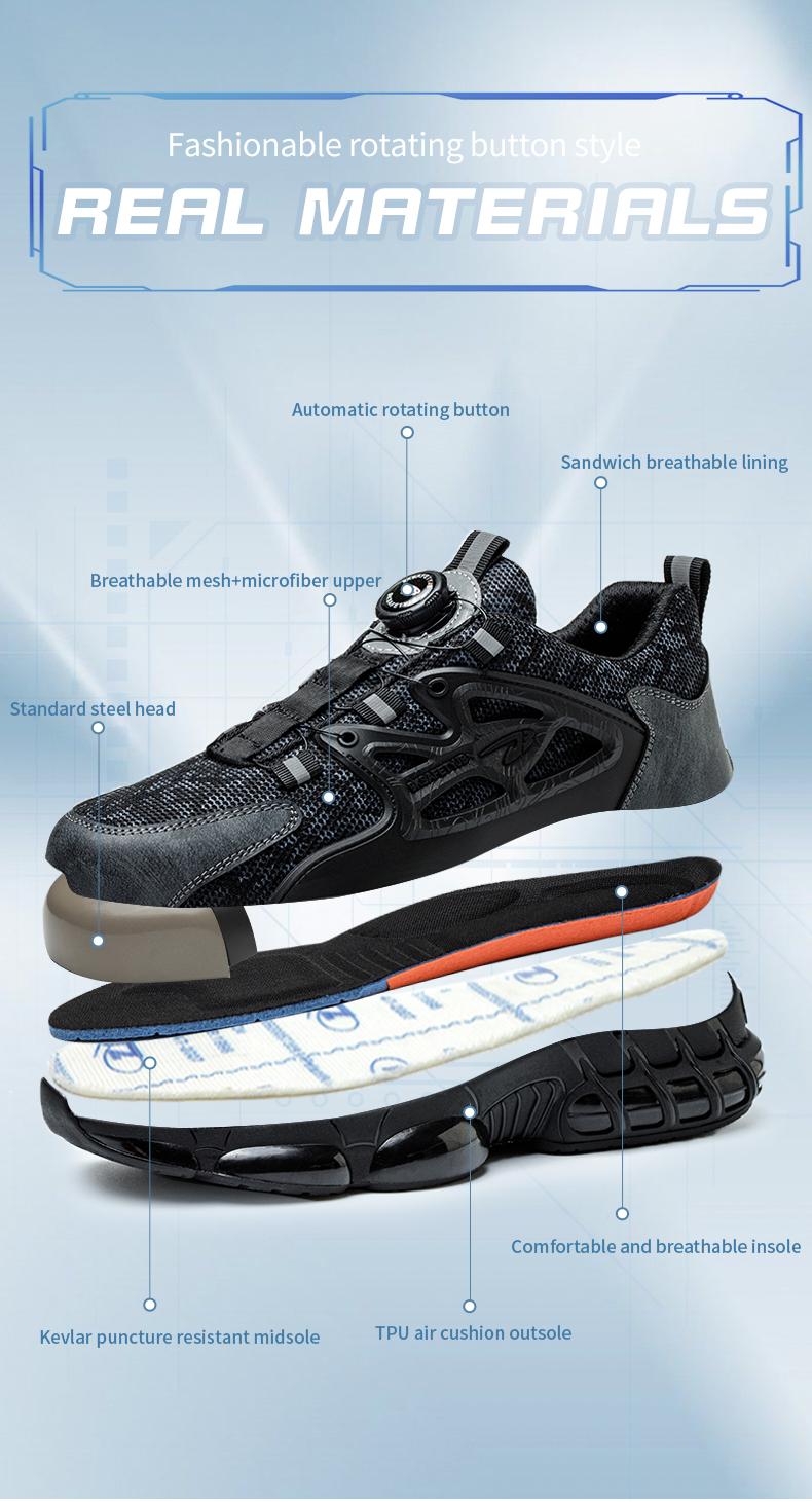 Men's Safety Sneakers with Swivel Buckle - Steel Toe, Breathable Mesh Upper, Non-Slip Rubber Sole Work Boots, Safety Shoes for Outdoor Activities, Blue Collar Workers, Nurses | Sports Safety Shoes | Durable Rubber Sole Product Model：678 SpringStatements