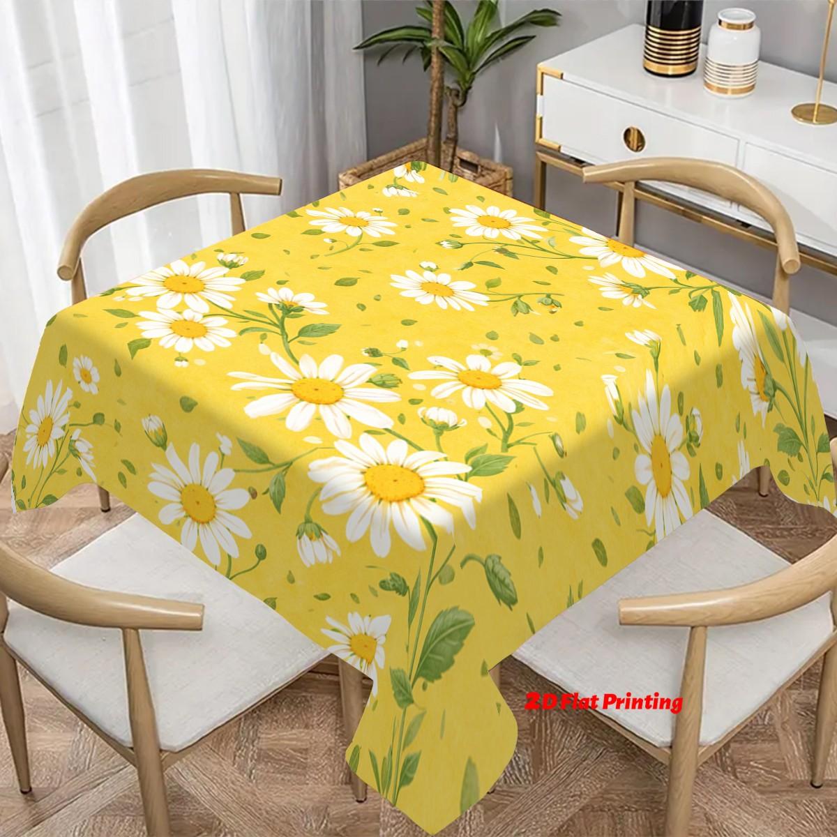 Floral Tablecloth, Bright Daisies, Easy-Clean Polyester, Rectangular Dining Table Cover, Party, Wedding, Home Decor