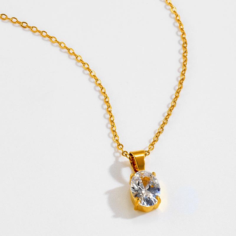 Ins Fashion 5A Zircon Necklace Stainless Steel Polished Waterdrop Pendant Chain Elegant Jewelry for Women