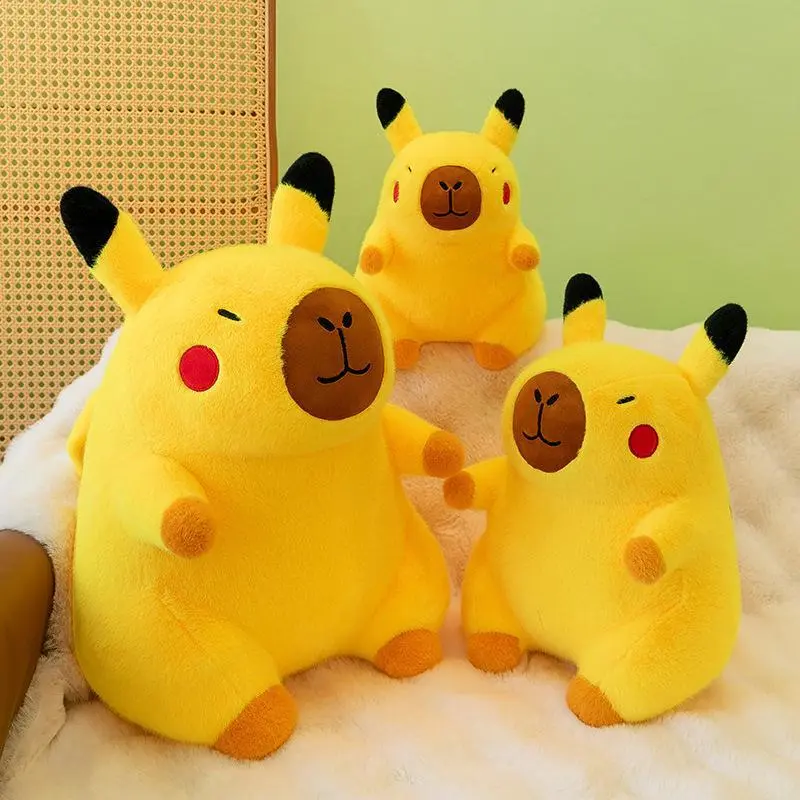 Cartoon Pokemon Pikachu Capybara Plush Doll Toy Anime Cute Pikachu Puffer Fish Capybara Pillow Doll Children's Birthday Gift Toy