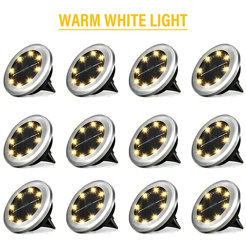 4/8/12-pack Solar 8LED Ground Lights - Solar outdoor step lights, IP65 path lights, Solar garden lights, for steps, paths, lawns, and decorative landscape lighting outdoors - Warm white/cool white color temperature options available