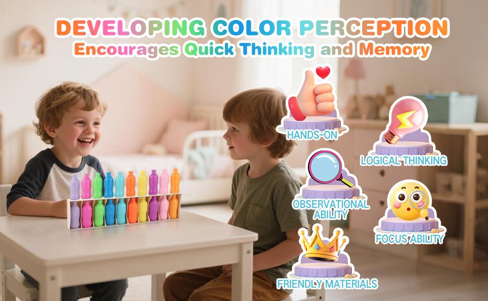 Color Matching & Sorting Game - Montessori Toy for Toddlers 3+. Fun Family Activity with Bottles & Lids to Learn Colors, Develop Fine Motor Skills & Cognitive Thinking