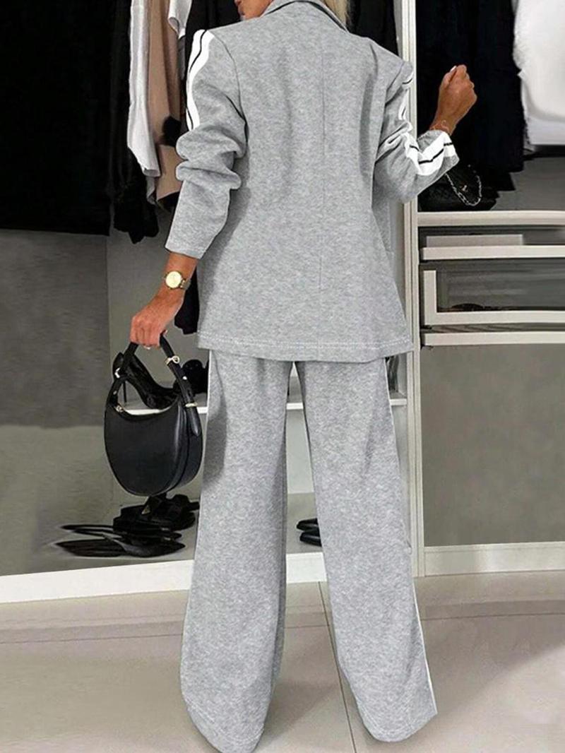 Valentine's Day Women's Striped Print Blazer Jacket & Wide Leg Pants Set, Casual Fitted Suit for All Seasons, Stylish Ladies' Clothing Ensemble