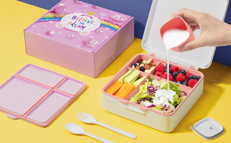 Fimibuke Bento Lunch Box, Leak-proof,4-Compartment,BPA Free,Dishwasher Safe, Utensils Set,Birthday's Gift,Back to School Gift