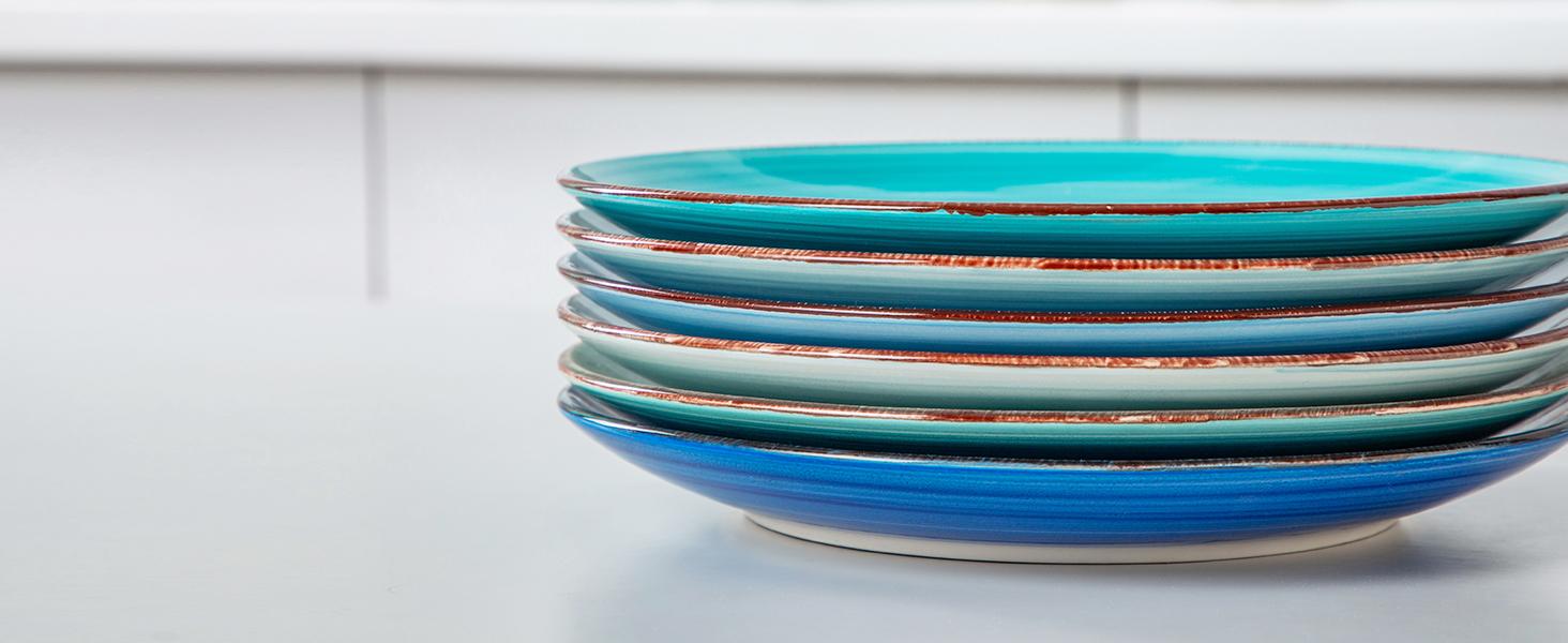 Vancasso Bonita Ocean-Inspired Ceramic Dinner Plate Set - 6 Unique Shades of Blue, 10.5" Plates, Microwave & Dishwasher Modern Porcelain Dinnerware Plateset Vancasso Bonita Ocean-Inspired Ceramic Dinner Plate Set - 6 Unique Shades of Blue, 10.5" Plates, Microwave & Dishwasher Modern Porcelain Dinnerware Plateset