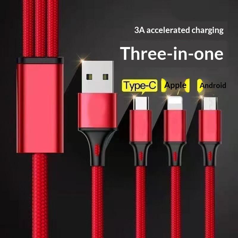100w Four-In-One Braided Fast Charging Cable, USB Quick Phone Charger, Compatible with iPhone Oneplus Xiaomi Dual Type-C iOS Micro Interfaces
