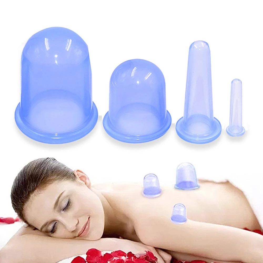 Silicone Vacuum Cupping Cups Blue Cupping Therapy Set with Strong Suction Anti-Cellulite Cupping Device for Adults Body Care Facial Roller